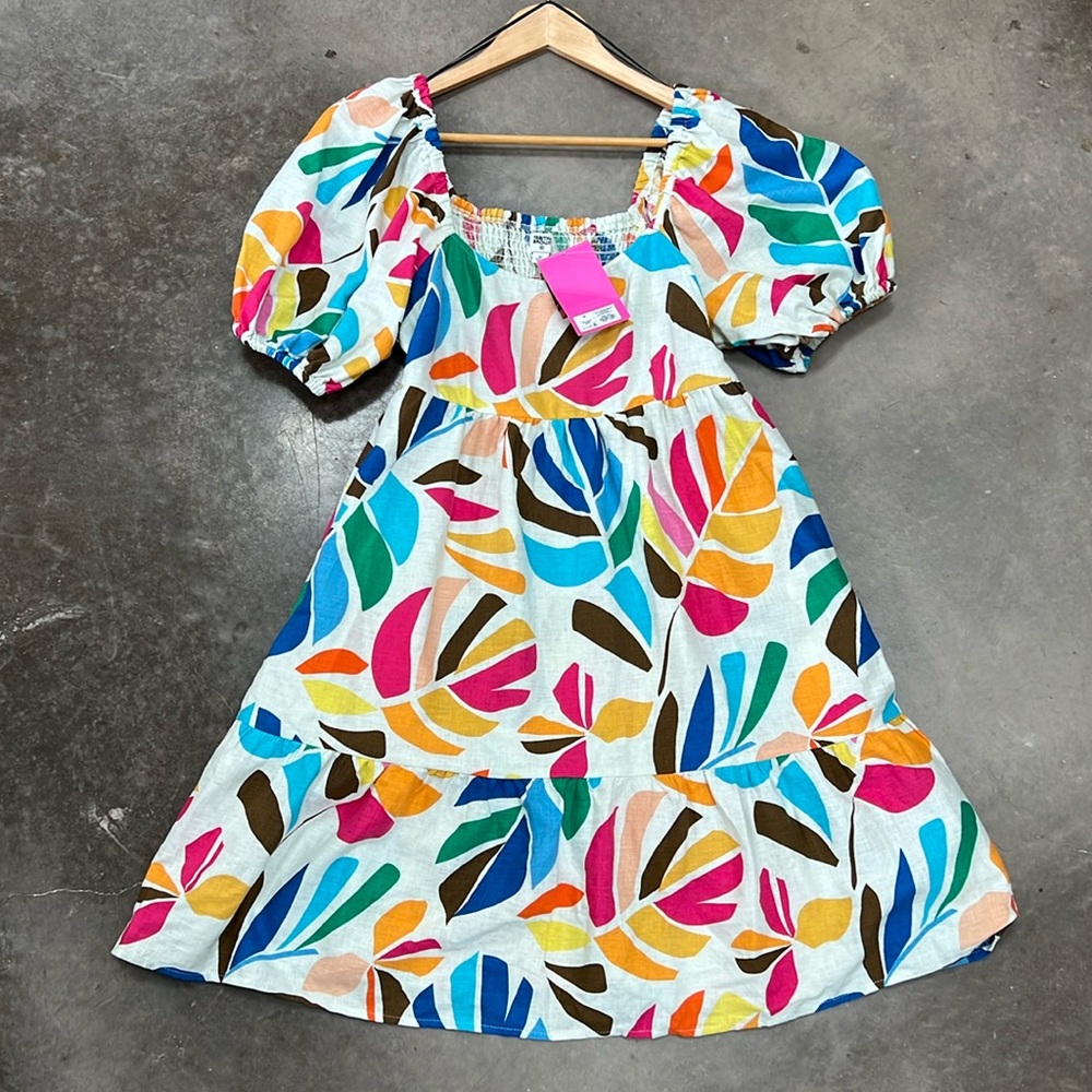 Tabitha Brown x Target Botanical print puff sleeve linen Mini dress